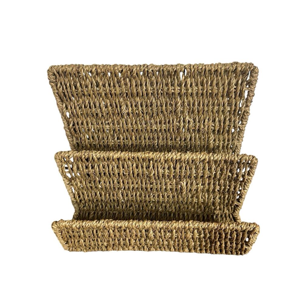 Tiered Seagrass Desk Organizer Letter Holder 3 Slots Woven Natural Boho 8" x 10" - Picture 2 of 6